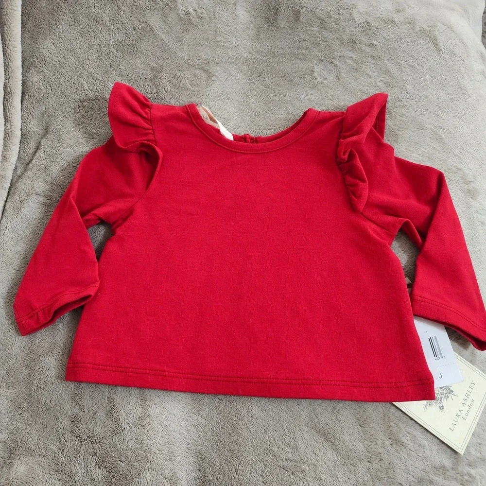 NEW Laura Ashley Chrismas Baby Girls Red Plaid Jumper and Ruffle Top Set 12M